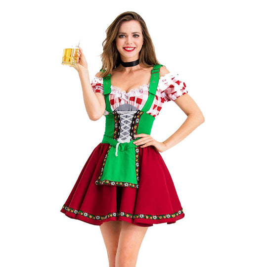Damen nan Party-Dirndl Minikleid im Oktoberfeststil mit verstellbaren Trägern, Spitzenbesatz und bestickter Schürzenapplikation Shop Nory