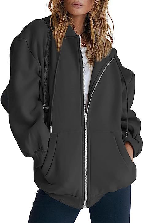 Damen nan oversized Kapuzenjacke mit durchgehendem Reißverschluss Kängurutaschen und weichem Sweatmaterial Shop Nory