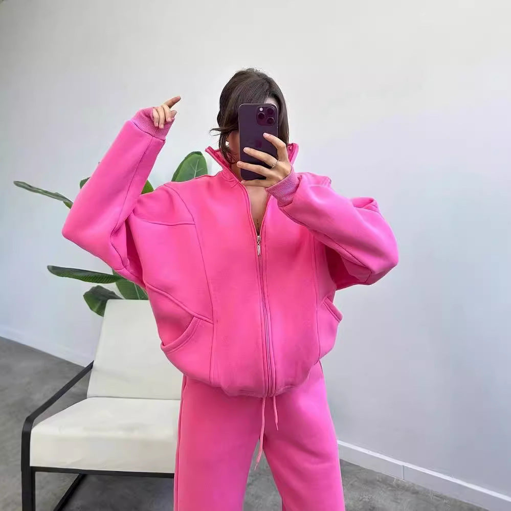 Damen Oversize Fleece-Set mit Reißverschlussjacke und weiten Jogginghosen Shop Nory