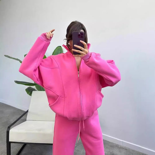 Damen Oversize Fleece-Set mit Reißverschlussjacke und weiten Jogginghosen Shop Nory