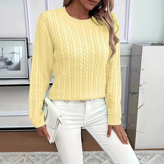 Damen Kurz geschnittener Zopfmuster-Strickpullover mit Rundhalsausschnitt Shop Nory