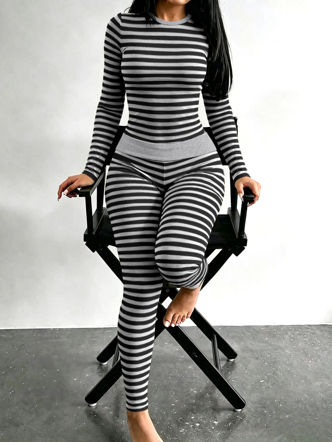 Damen Figurschmeichelndes Stretch-Lounge-Set mit Langarmtop und taillenhoher Leggings Shop Nory