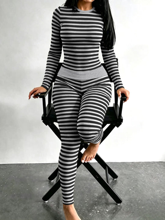 Damen Figurschmeichelndes Stretch-Lounge-Set mit Langarmtop und taillenhoher Leggings Shop Nory