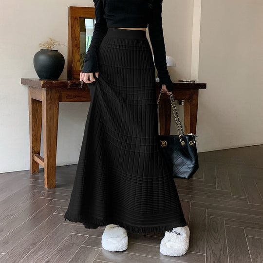 Damen Eleganter Plissee-Maxirock mit Fransen Shop Nory