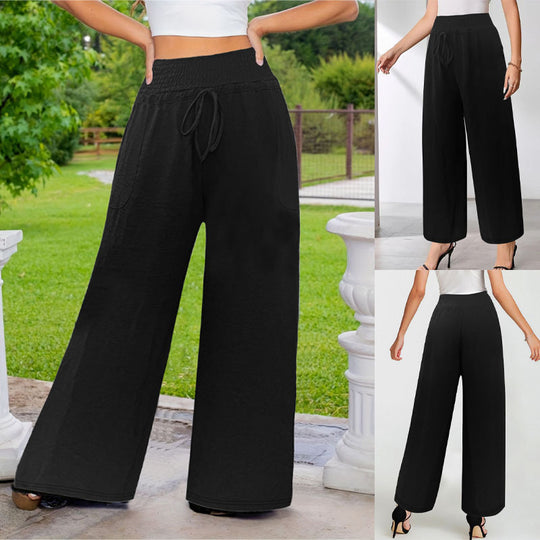Damen Weite Leinenoptik‑Palazzohose mit hohem Smokbund, Kordelzug und Seitentaschen Shop Nory
