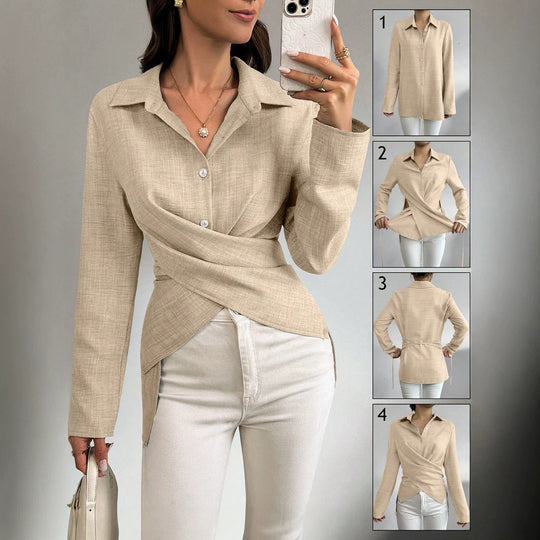 Damen Wickelbluse mit Hemdkragen und asymmetrischem Saum Shop Nory