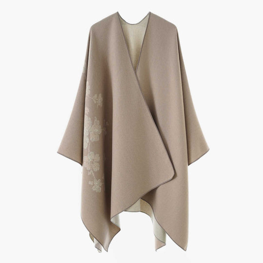 Damen Reversibler Cape‑Umhang aus Wollmix mit floraler Jacquardkante Shop Nory