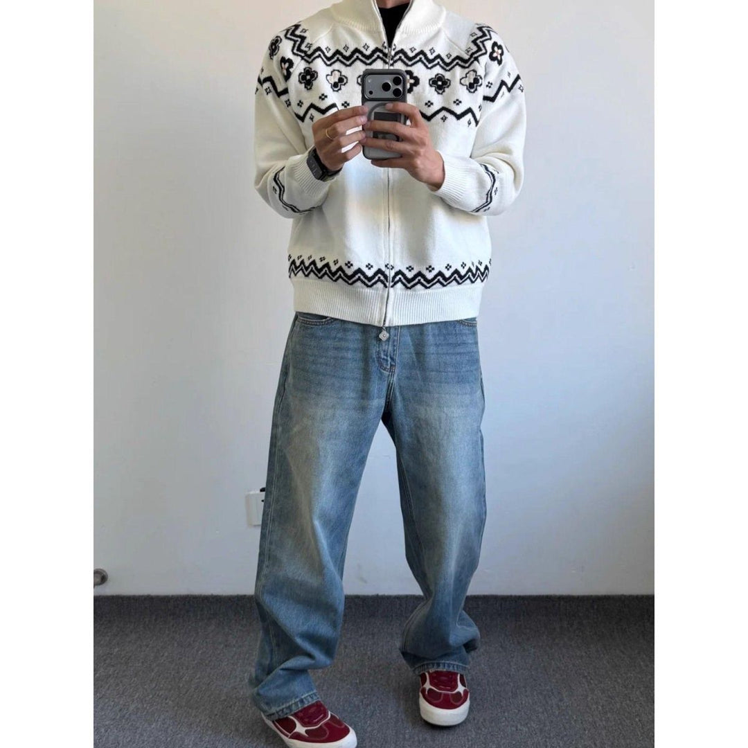 Damen Modischer Strickpullover mit Stehkragen und Reißverschluss Shop Nory