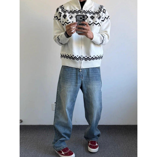 Damen Modischer Strickpullover mit Stehkragen und Reißverschluss Shop Nory