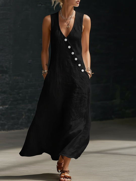Damen Langarmkleid mit seitlichem Schlitz und Knopfdetails