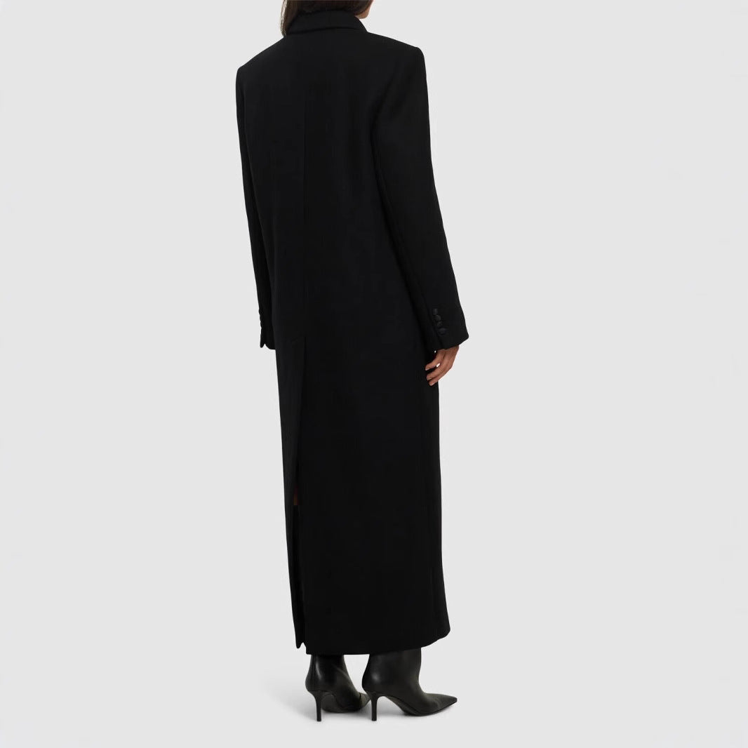 Damen Doppelreihiger Maximalistischer Wollmantel mit Smokingkragen Shop Nory