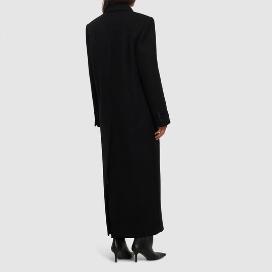 Damen Doppelreihiger Maximalistischer Wollmantel mit Smokingkragen Shop Nory