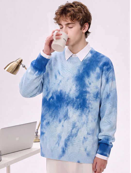 Herren Oversize-Strickpullover mit Batikoptik, Rundhalsausschnitt und Rippbündchen Shop Nory