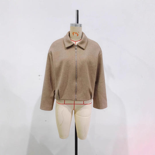 Damen Kurz geschnittene Wollmix Jacke mit Reißverschluss und kurzem Stehkragen Shop Nory