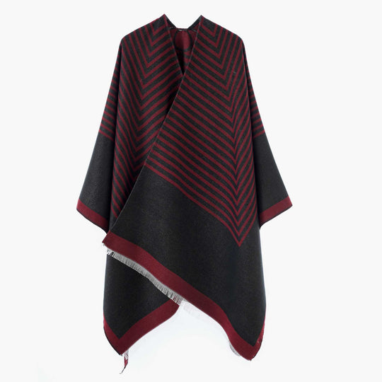 Damen Chevron‑Jacquard Capeponcho mit weitem Fall und Fransen Shop Nory