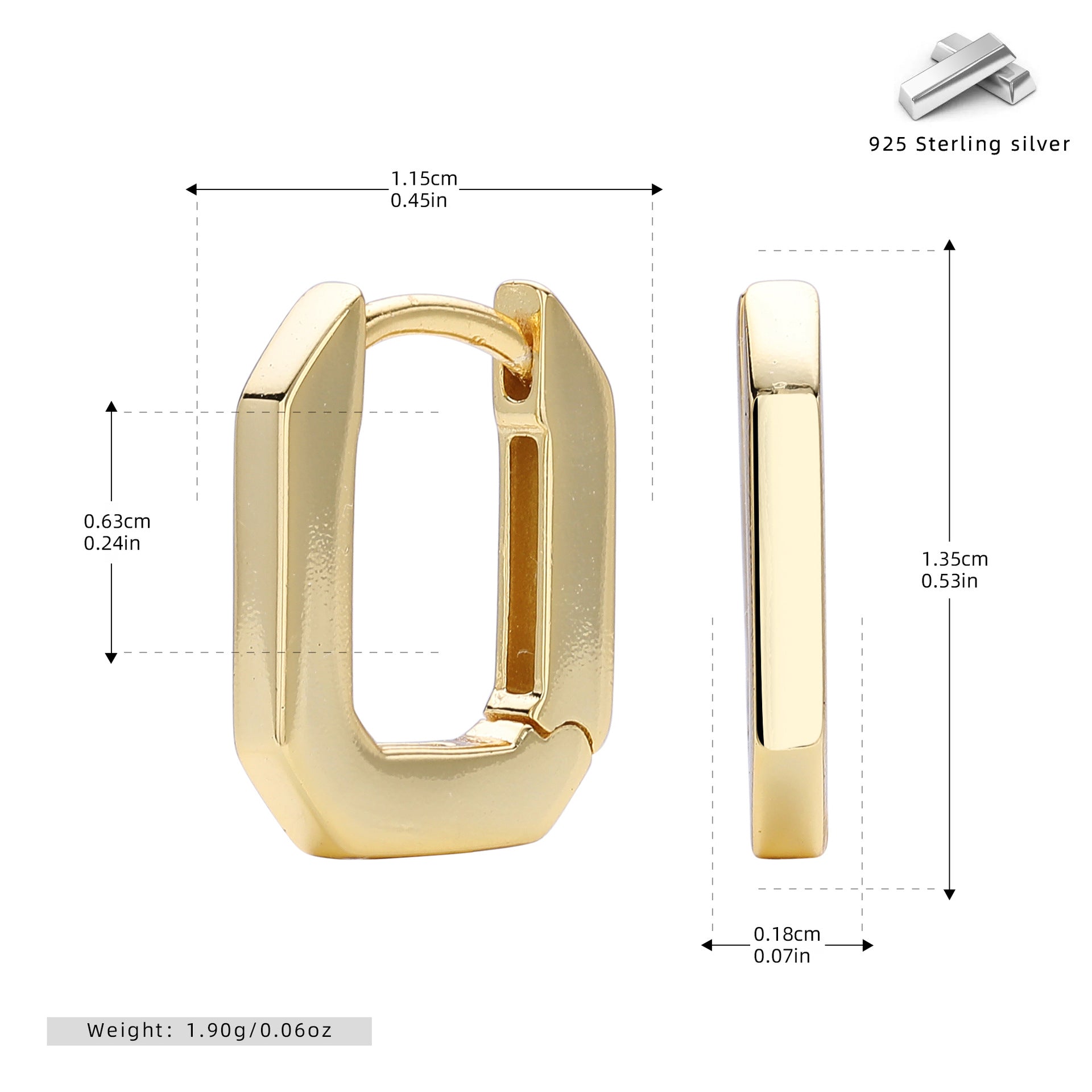 Damen Ohrringe im modernen Quadratdesign aus hochwertigem 925 Sterling Silber Shop Nory