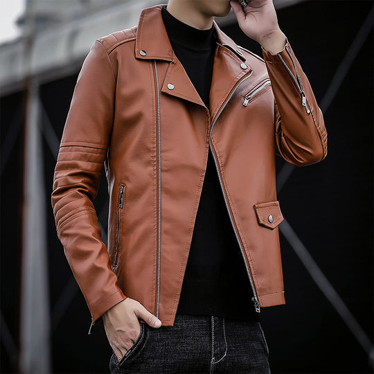 Herren schmal geschnittene Kunstleder-Motojacke mit gesteppter Schulter- und Ärmeldetail Shop Nory