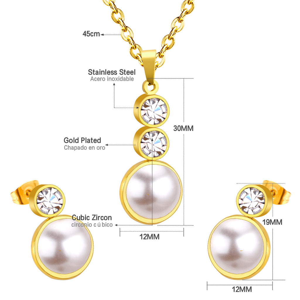 Damen Schmuckset mit zartem Perlenanhänger und funkelndem Zirkonia Shop Nory
