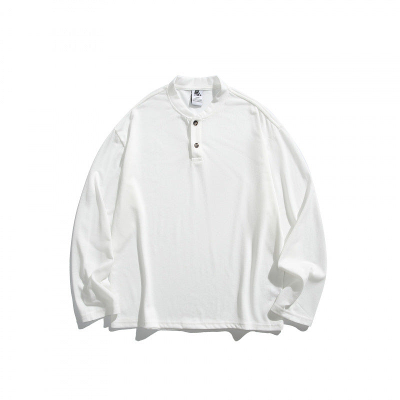 Unisex Lockere Henley-Longsleeve mit Stehkragen und Waffelstruktur Shop Nory