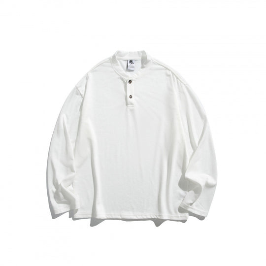Unisex Lockere Henley-Longsleeve mit Stehkragen und Waffelstruktur Shop Nory