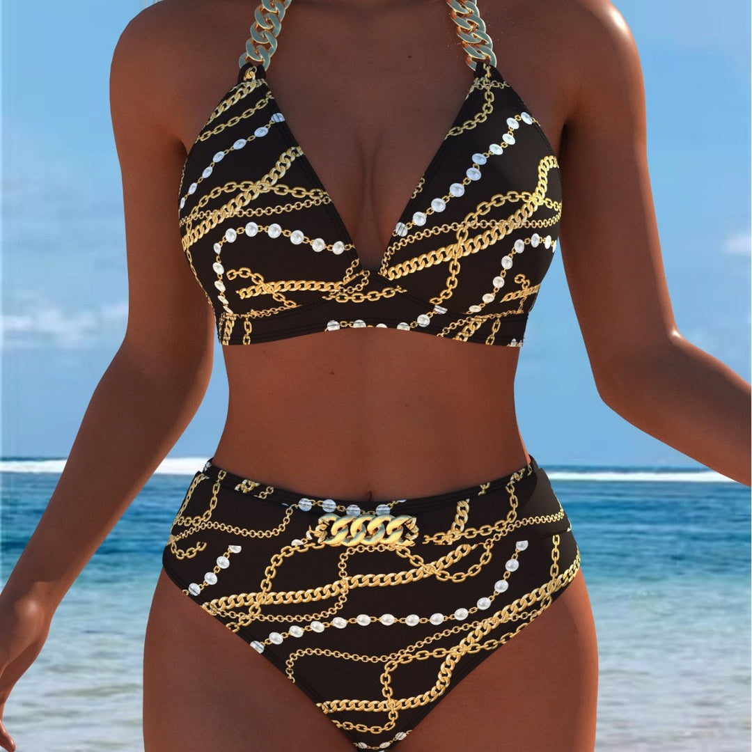 Damen Bikini mit luxuriösem Marmormuster und edlen Details