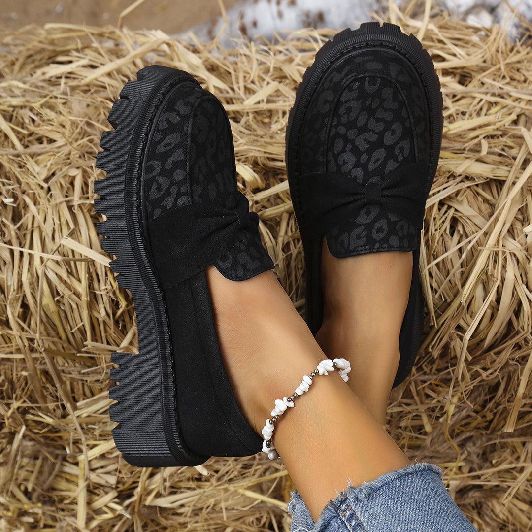 Damen Klobiger Loafer mit dekorativer Knotenschleife und Leoparden‑Spitze Shop Nory