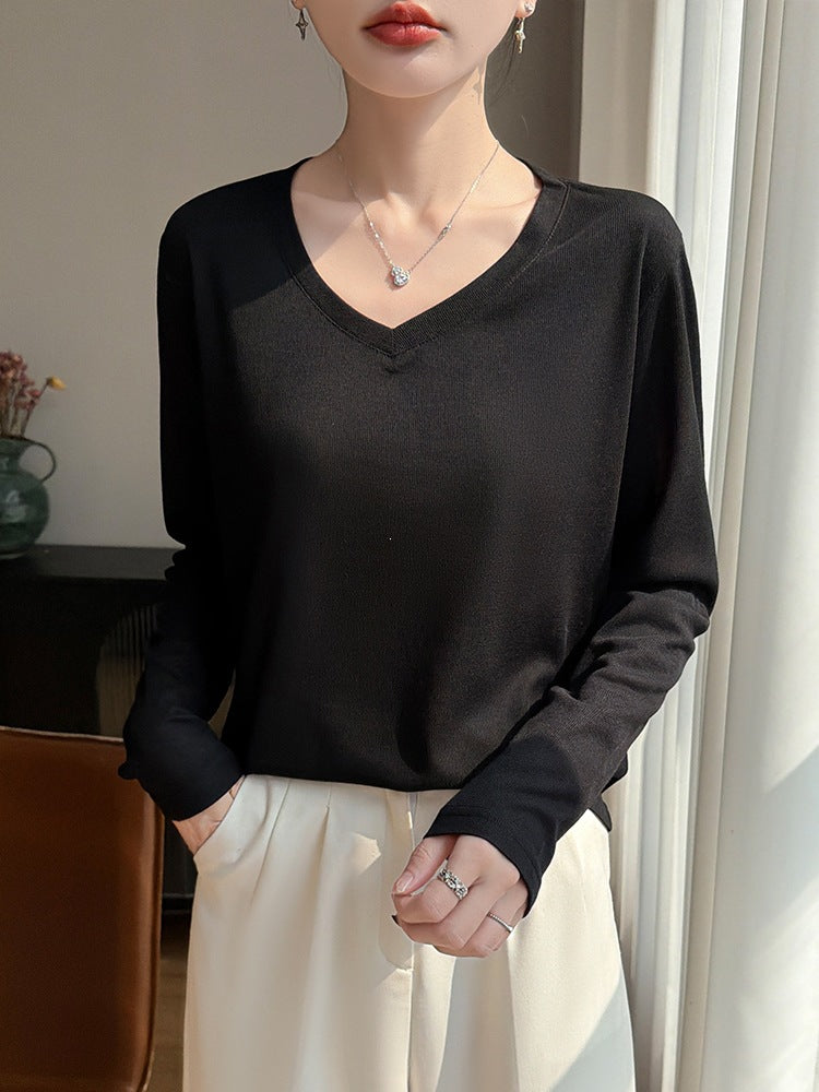 Damen Leichtes V-Ausschnitt-Feinstrick-Longsleeve Shop Nory