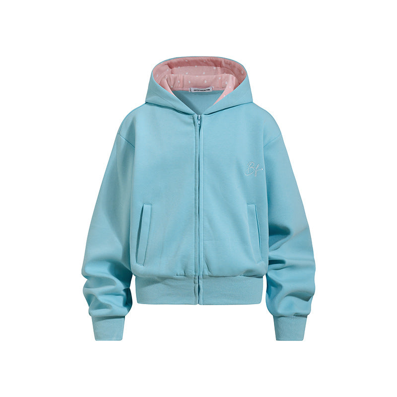Damen Gekürzte Kapuzen-Sweatjacke mit Reißverschluss, gefütterter Kapuze und Rippbündchen Shop Nory