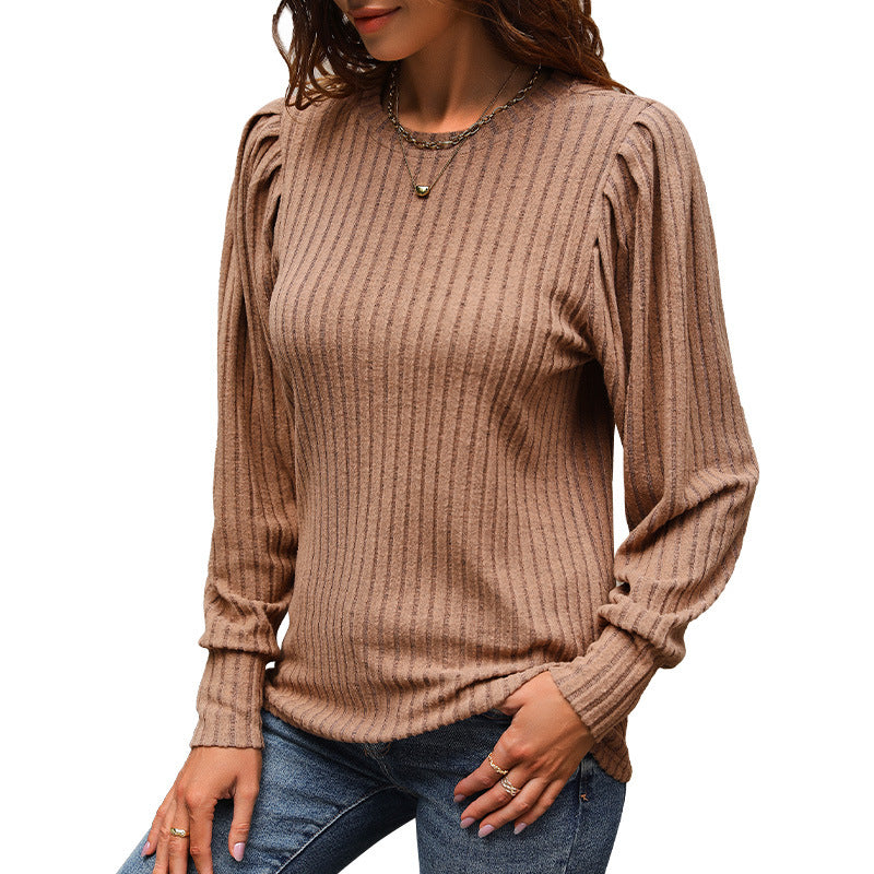 Damen Feinstrick-Pullover mit Rippenstruktur, Ballonärmeln und weichem Rundhals Shop Nory