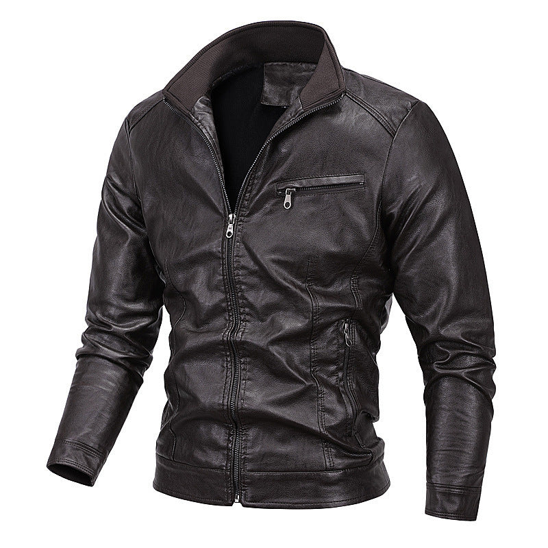 Herren schlanker Kunstleder‑Moto‑Blouson mit Stehkragen und Reißverschluss Shop Nory