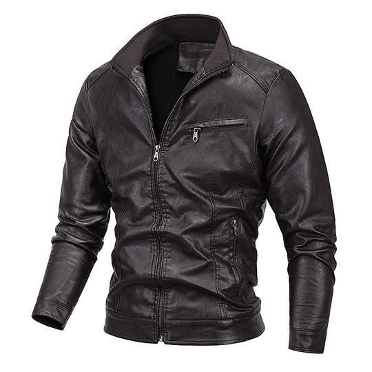 Herren schlanker Kunstleder‑Moto‑Blouson mit Stehkragen und Reißverschluss Shop Nory