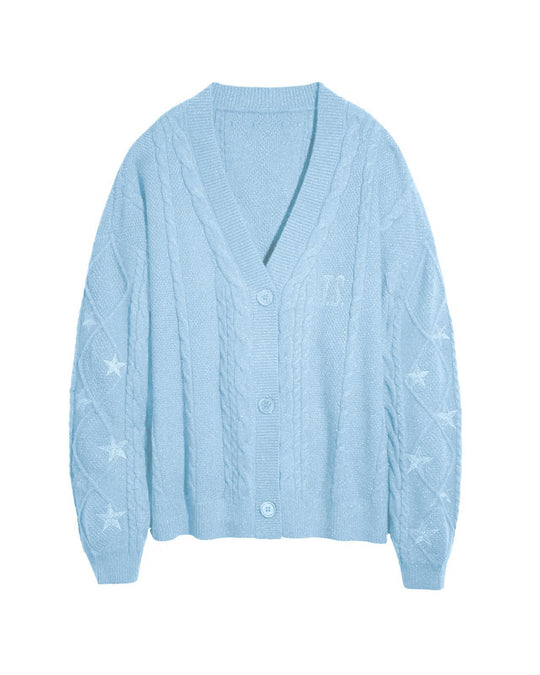 Damen Strickcardigan mit Zopfstrick, Stern‑Stickerei und Glanzfäden Shop Nory