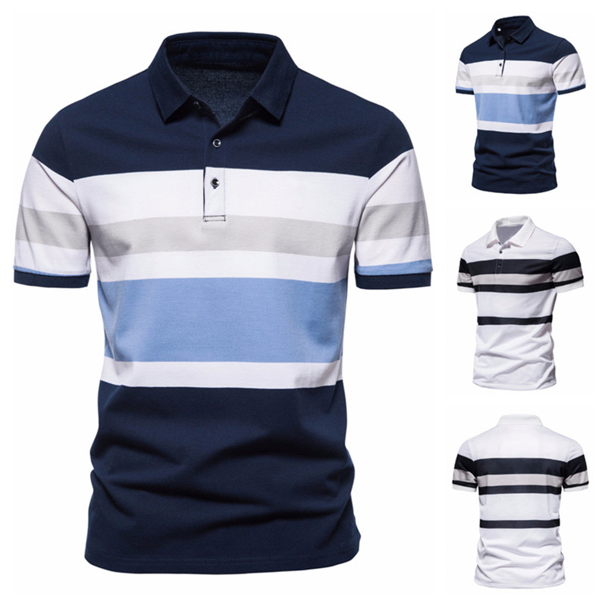 Herren Poloshirt mit modernem Streifenmuster und atmungsaktiver Baumwolle