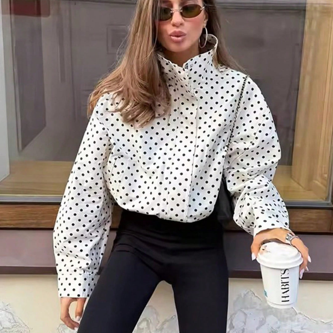 Damen Polka‑Dot Stehkragen‑Bluse mit oversized Ballonärmeln Shop Nory
