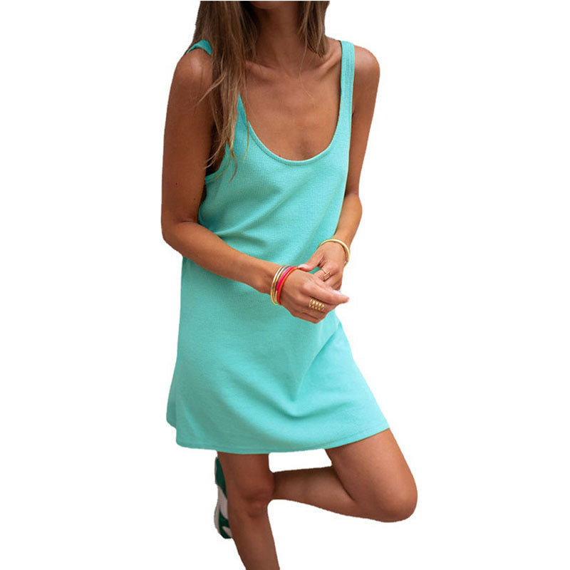 Damen Lässiges Kleid Im Raffinierten Rippschnitt mit Tiefem Ausschnitt und Schlichtem Design