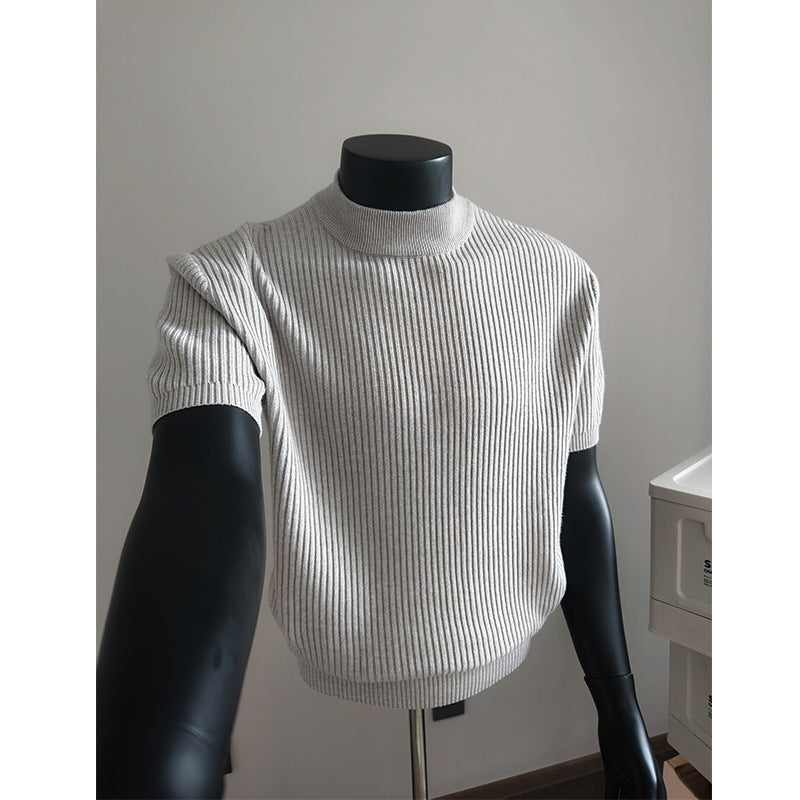 Herren kurzärmeliges Rippstrick-Shirt mit Stehkragen und schmaler Passform Shop Nory