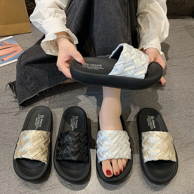 Damen elegante Clogs mit geflochtenem Obermaterial und rutschfester Sohle