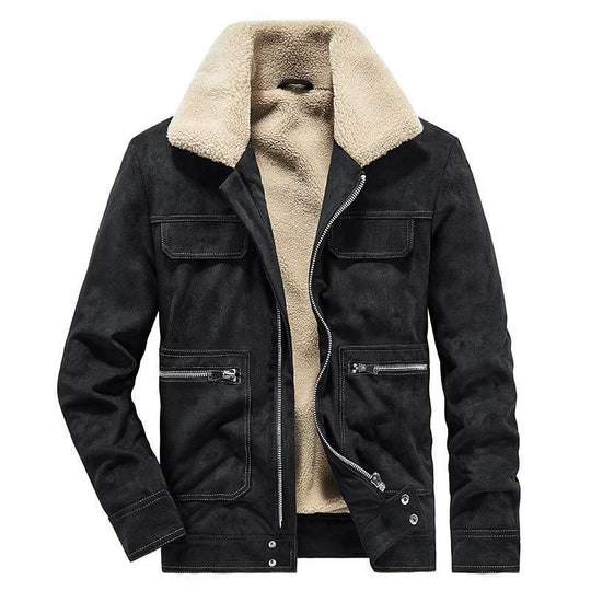 Herren Wildlederoptik-Jacke mit Teddyfutter, Kontrastnähten und Mehrfach-Taschen Shop Nory
