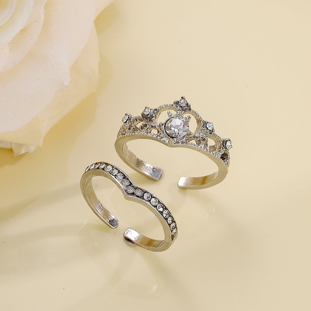 Damen elegantes Ring-Set mit kunstvoller Krone und funkelnden Zirkonia Shop Nory