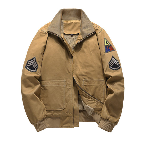 Herren Fliegerblouson mit Sherpa-Innenfutter, gestickten Patch-Details und geripptem Saum Shop Nory