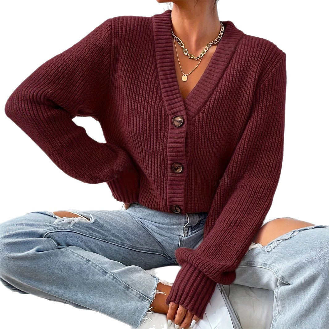 Damen bequeme Strickjacke mit schickem V-Ausschnitt
