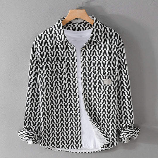 Herren Gemustertes Overshirt aus Baumwollmix mit geometrischem V‑Muster, aufgesetzten Brusttaschen und Relaxed‑Fit Shop Nory
