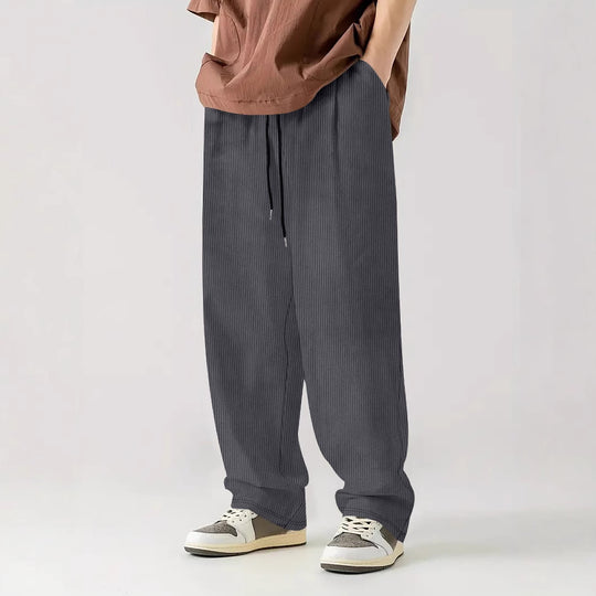 Herren nan weite Relax-Freizeithose aus geripptem Jersey mit Kordelzug, Seitentaschen und weitem Bein Shop Nory