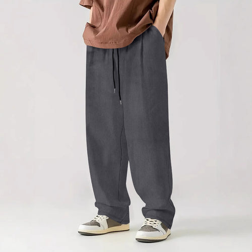 Herren nan weite Relax-Freizeithose aus geripptem Jersey mit Kordelzug, Seitentaschen und weitem Bein Shop Nory