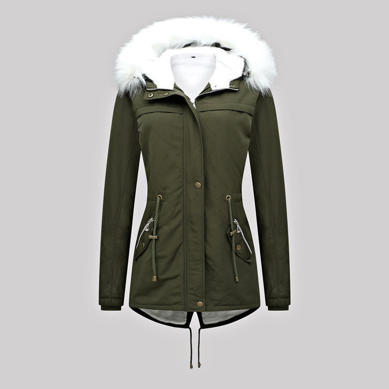 Damen Taillierter Winterparka mit Thermofleece-Futter und abnehmbarer Kunstfellkapuze Shop Nory