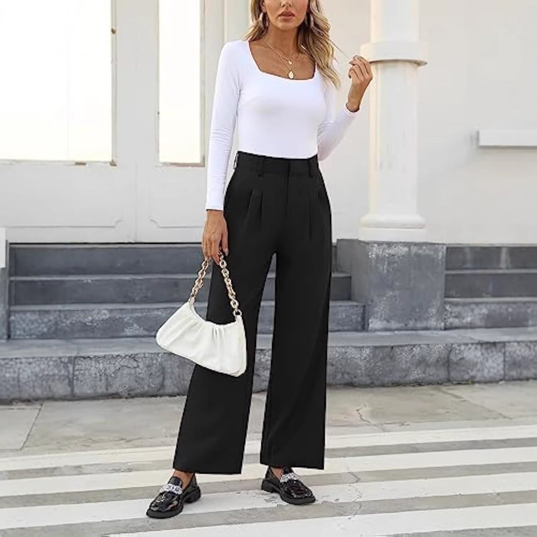 Damen Hochtaillierte Bundfalten-Hose im Palazzo-Stil mit weitem Bein Shop Nory