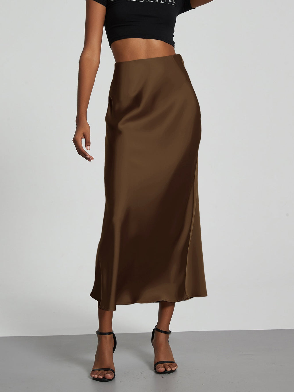 Damen Stilvolle Satin-Stretchrock mit hohem Bund und fließendem Schnitt
