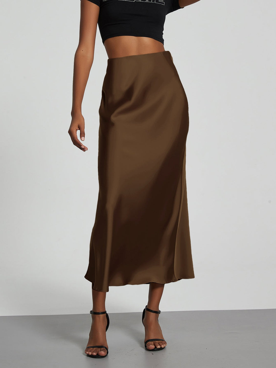 Damen Stilvolle Satin-Stretchrock mit hohem Bund und fließendem Schnitt