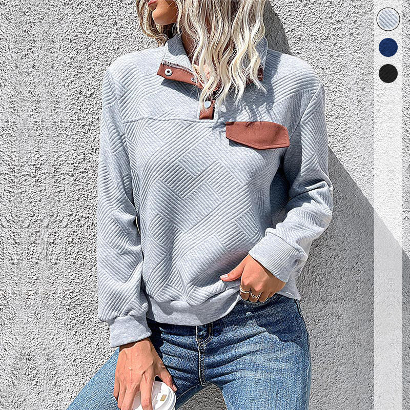 Damen Trendiger Pullover mit Stehkragen und geometrischem Muster Shop Nory
