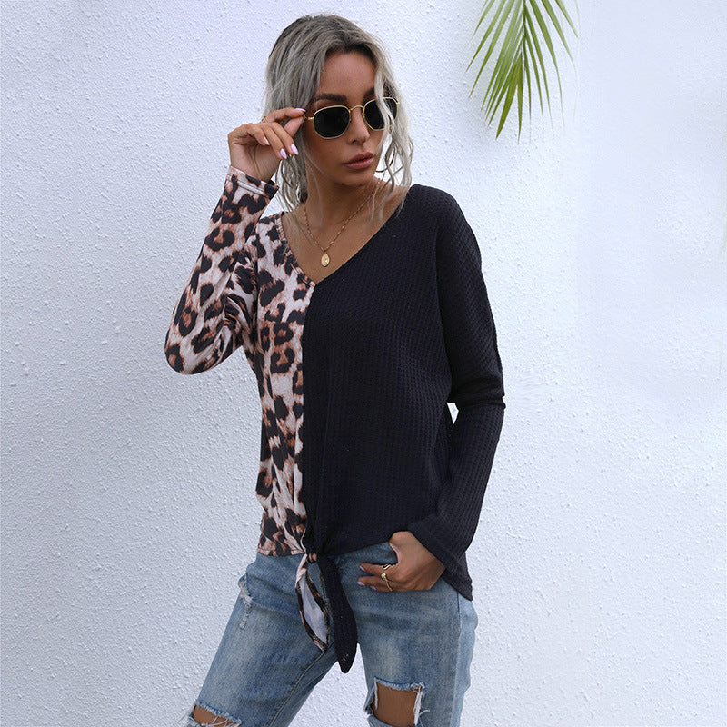 Damen Oversize-Longsleeve mit asymmetrischem Materialmix, V-Ausschnitt und Knotenfront Shop Nory